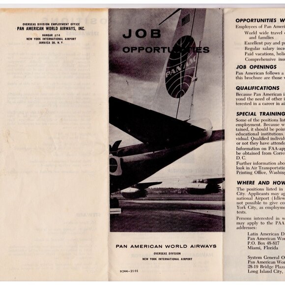 Pan Am Job Opportunities Brochure | Airline Hiring Guide Pre-1963 Jet Age - Picture 2 of 5